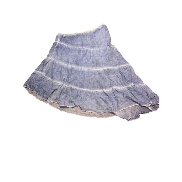 STUNNING Chico's Asymmetrical Skirt Tiered/Swing Light Blue Cotton Elastic Waist - Picture 4 of 7